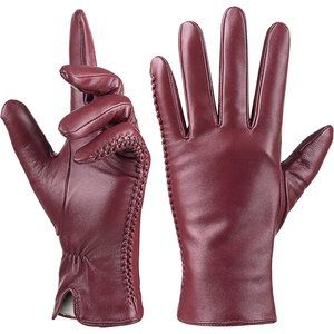 Genuine Sheepskin Leather Gloves For Women, Winter Warm  Gloves